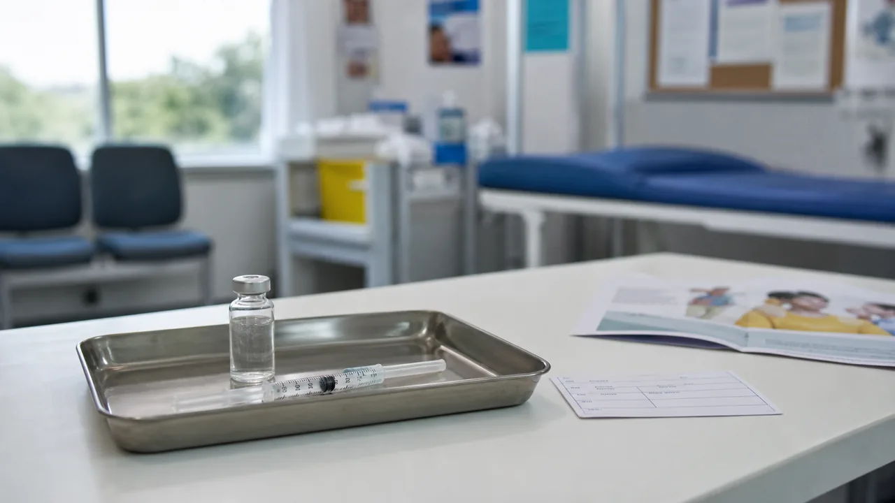 AI-foto van een rustige vaccinatiekamer met een informatieblad en medische materialen als beeld bij HPV-preventie.